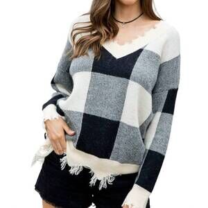 NEW MAINSTRIP plaid frayed sweater in multi